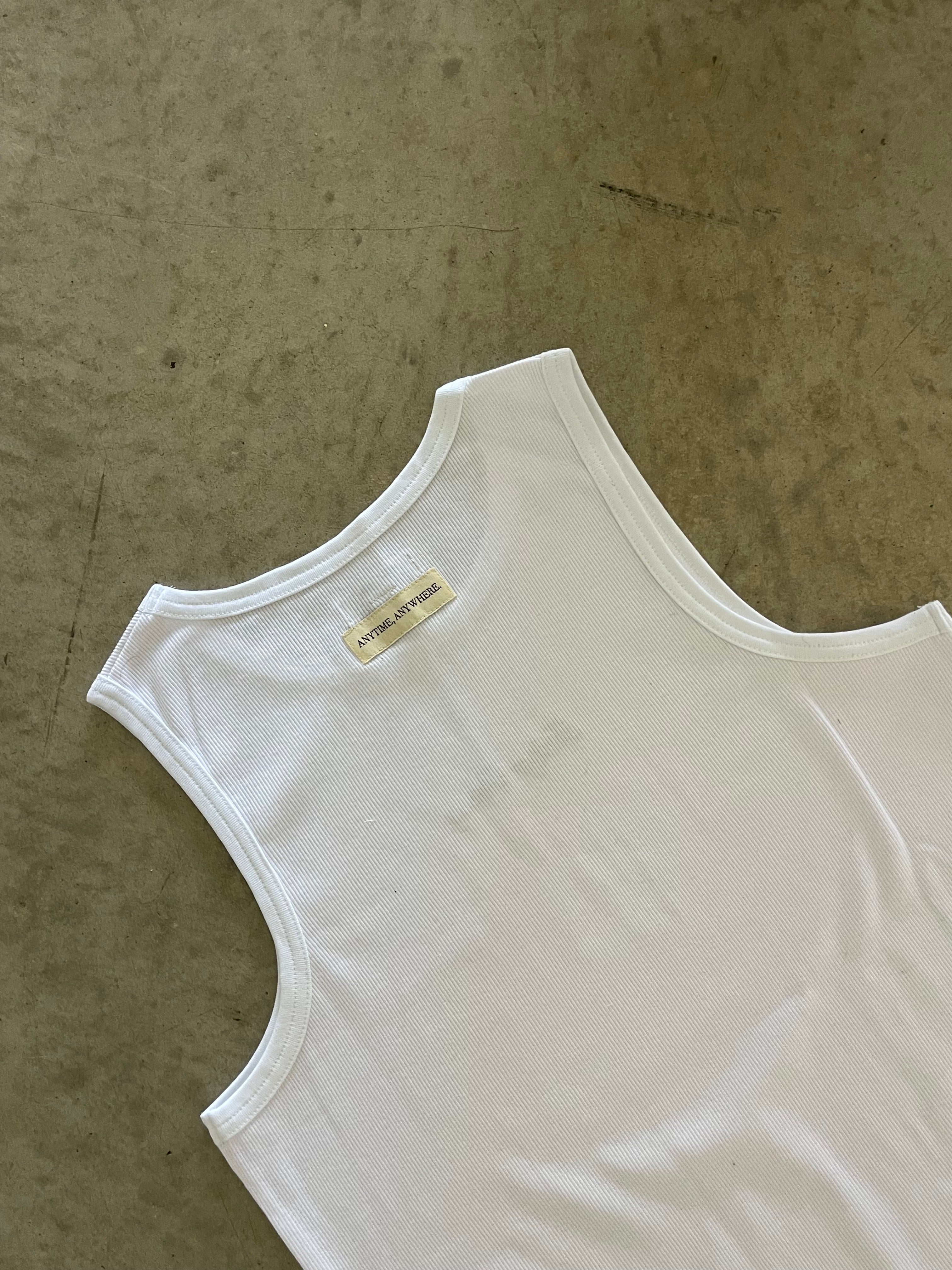 002 Woven White Singlet