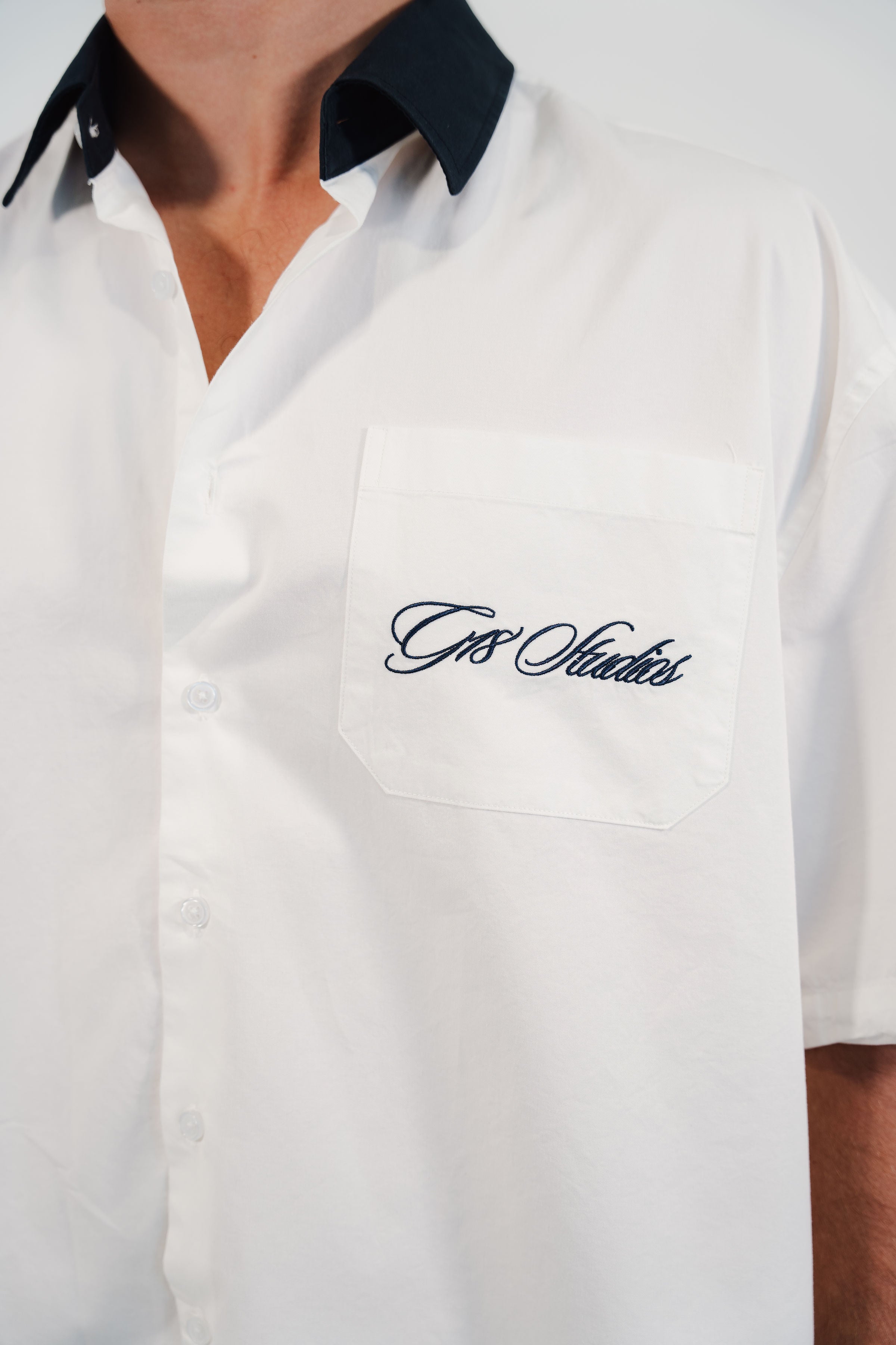 Two Tone Short Sleeve Button Up