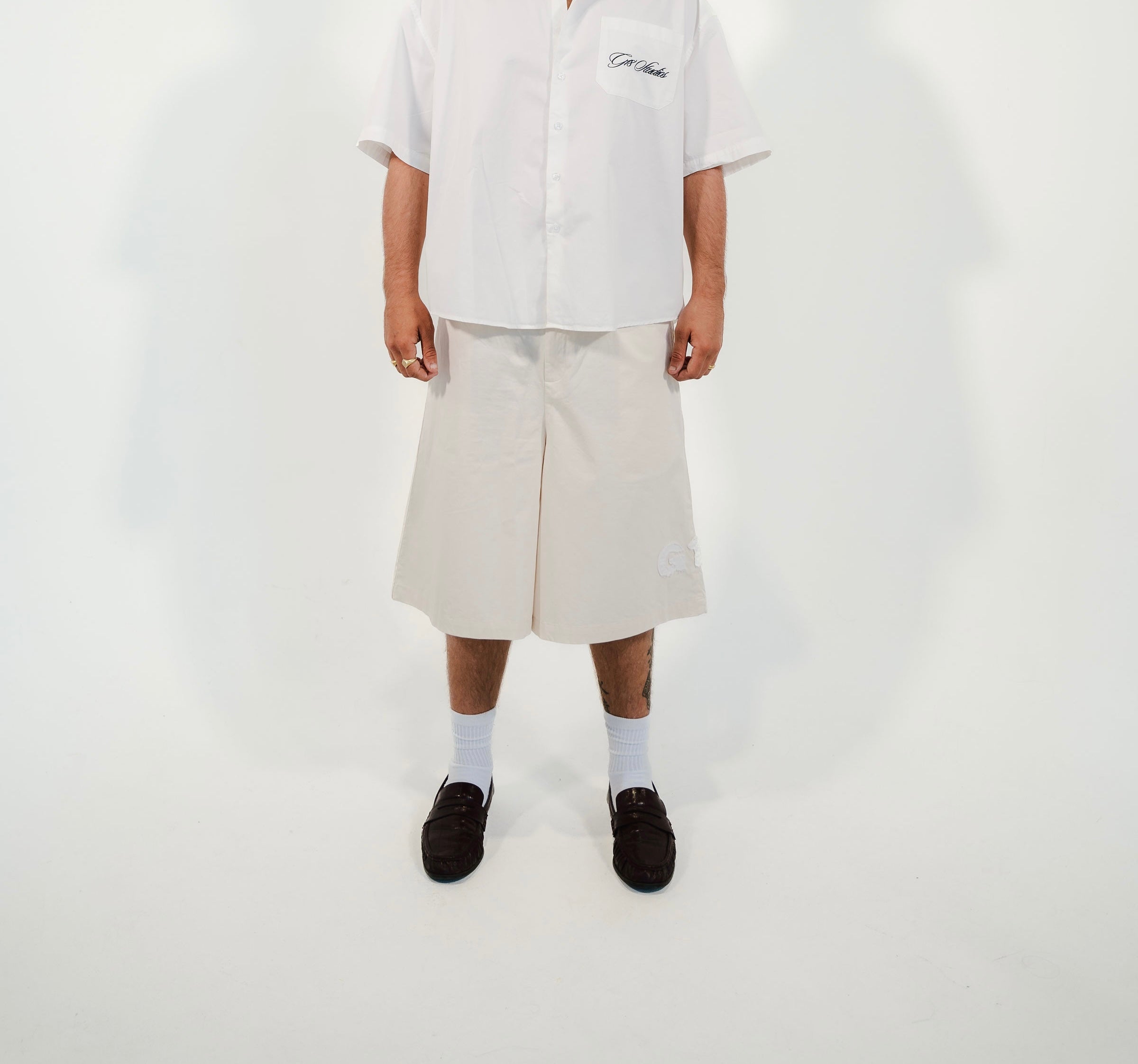 Cotton Twill Pleated Shorts